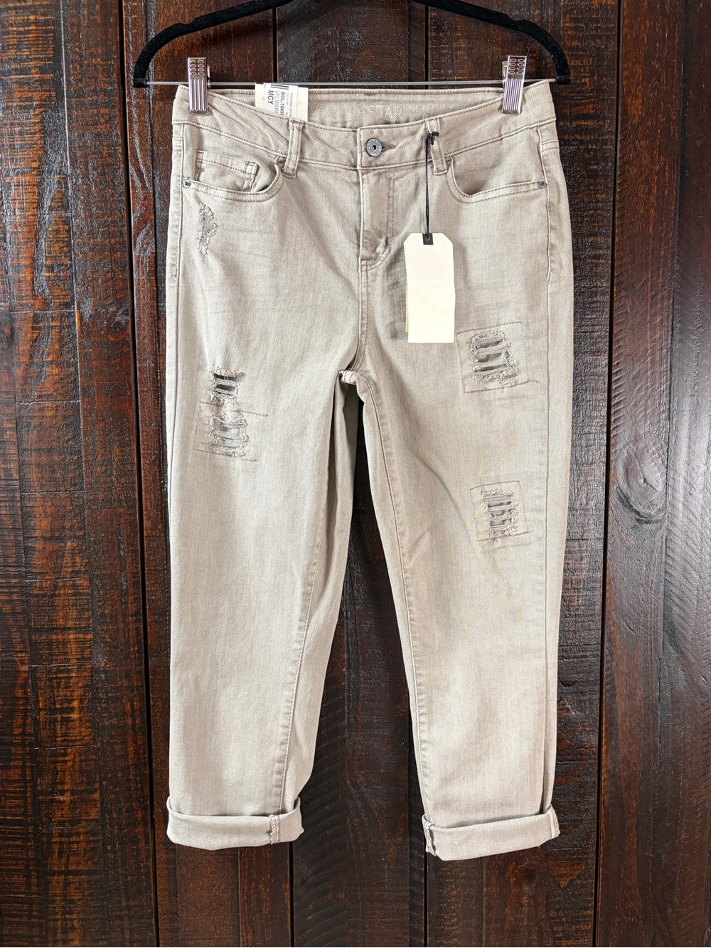 Vanilla Star Light Taupe Crop Jeans Distressed Y2K Size 9 juniors